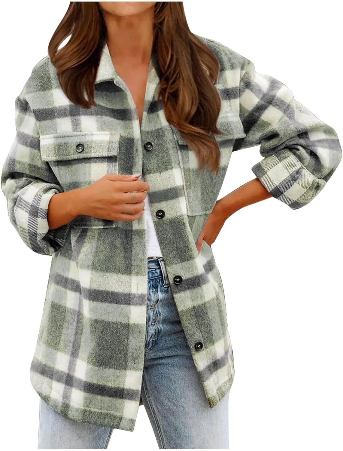 Women's Cropped Wool Blend Jacket Coat 2024 Fall Winter Trendy Long Sleeve Button Up Warm Thick Outerwear Blouse