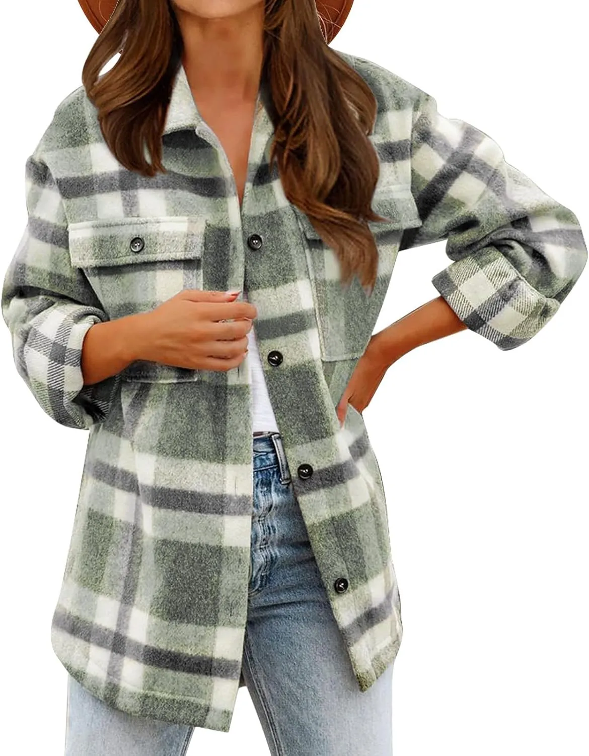 Women's Cropped Wool Blend Jacket Coat 2024 Fall Winter Trendy Long Sleeve Button Up Warm Thick Outerwear Blouse