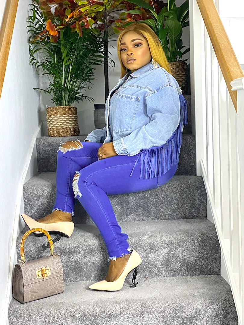 Women's Denim Cow Boy Jacket With Frills