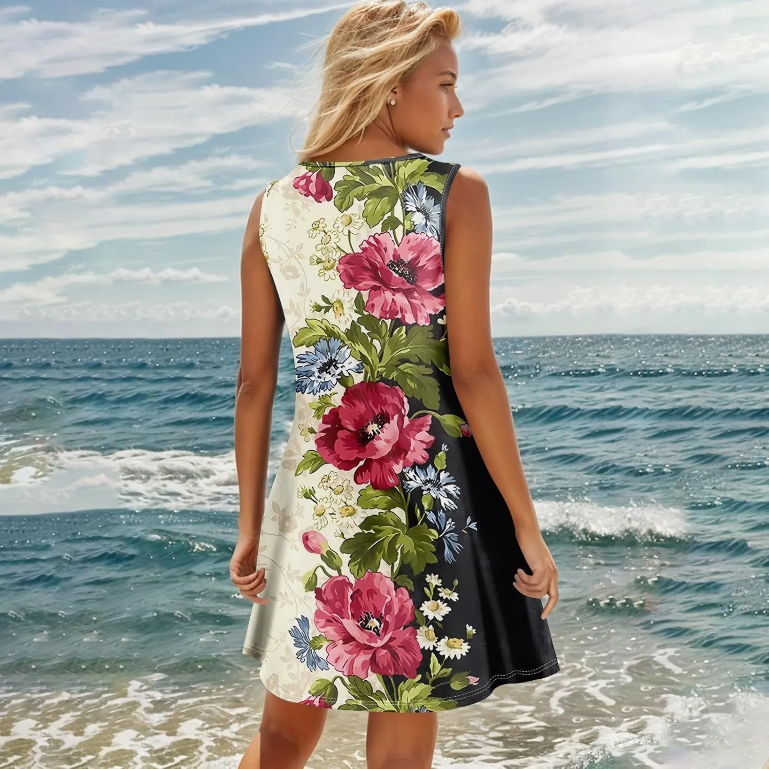 Womens Dresses Casual Plus Size Mini Dress Button Down Tank Dress V Neck Sleeveless Sundress Summer Clothes