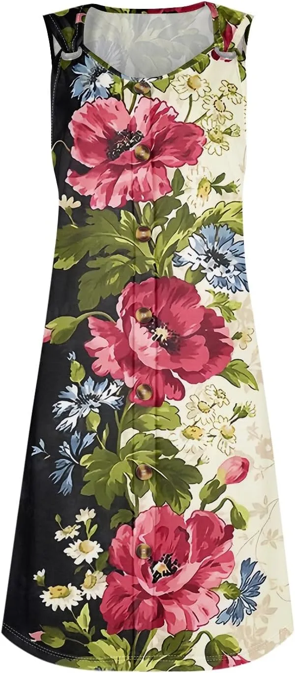 Womens Dresses Casual Plus Size Mini Dress Button Down Tank Dress V Neck Sleeveless Sundress Summer Clothes