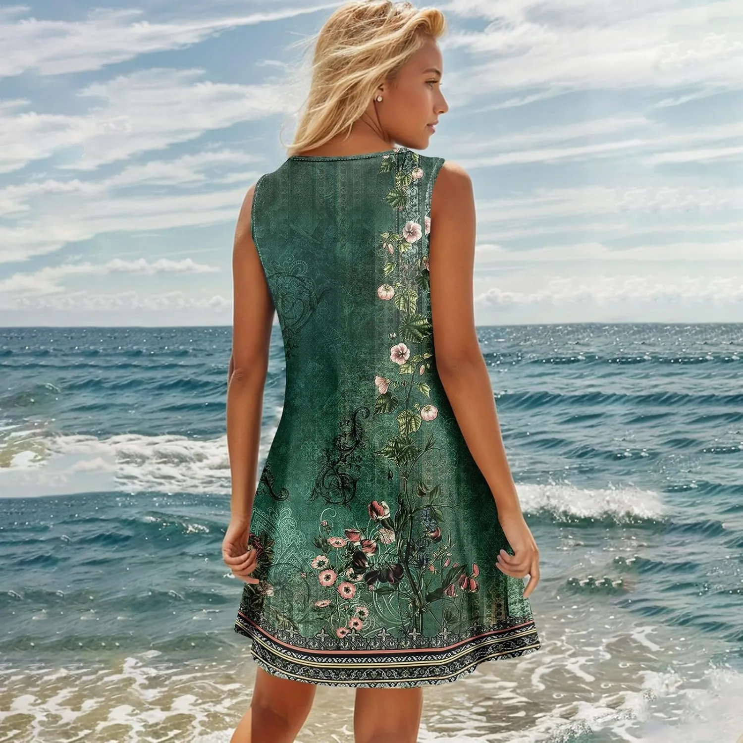 Womens Dresses Casual Plus Size Mini Dress Button Down V Neck Sleeveless Sundress Tank Dress Summer Clothes