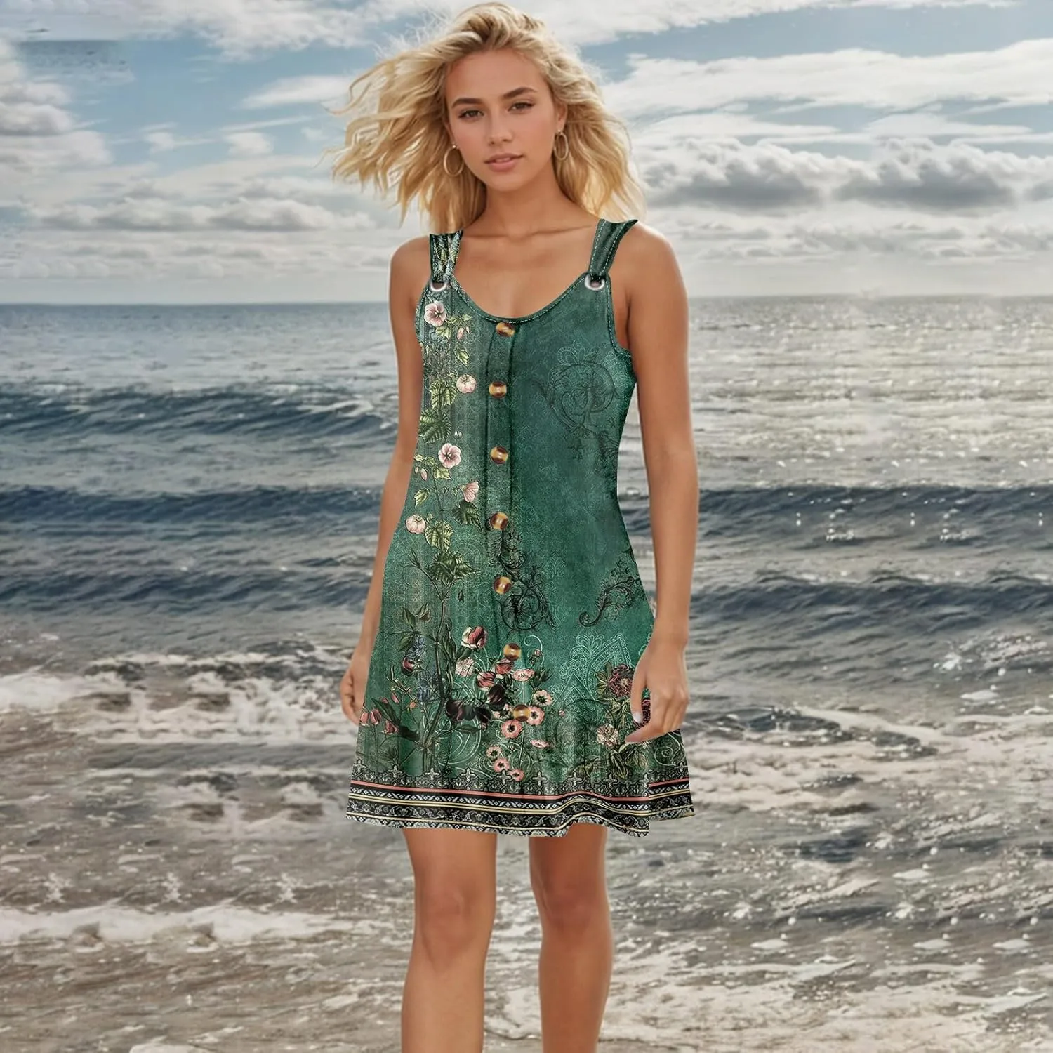 Womens Dresses Casual Plus Size Mini Dress Button Down V Neck Sleeveless Sundress Tank Dress Summer Clothes
