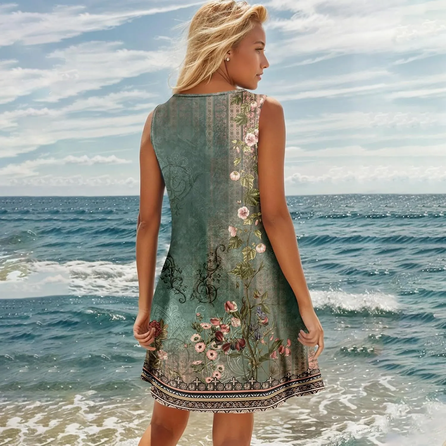 Womens Dresses Casual Plus Size Mini Dress Button Down V Neck Sleeveless Sundress Tank Dress Summer Clothes