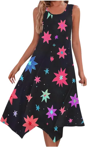 Womens Dresses Casual Summer Fashion Flowy Sleeveless Tank Sundress Crewneck Beach Vacation Swing Long Maxi Dresses