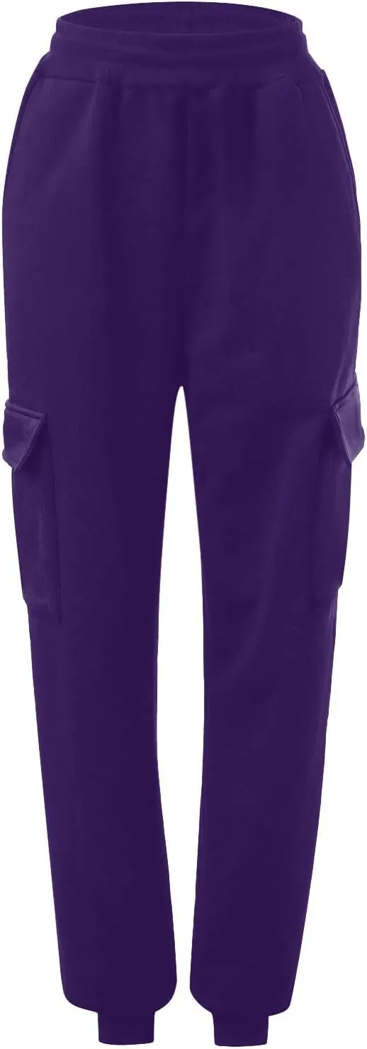 Womens Elastic Waist Cargo Sweatpants Casual High Waisted Cinch Bottom Joggers Baggy Lounge Trousers with Pockets