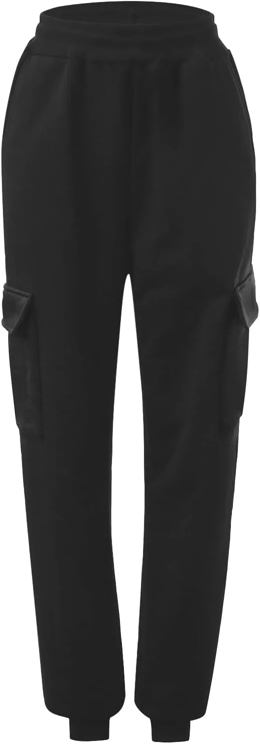 Womens Elastic Waist Cargo Sweatpants Casual High Waisted Cinch Bottom Joggers Baggy Lounge Trousers with Pockets