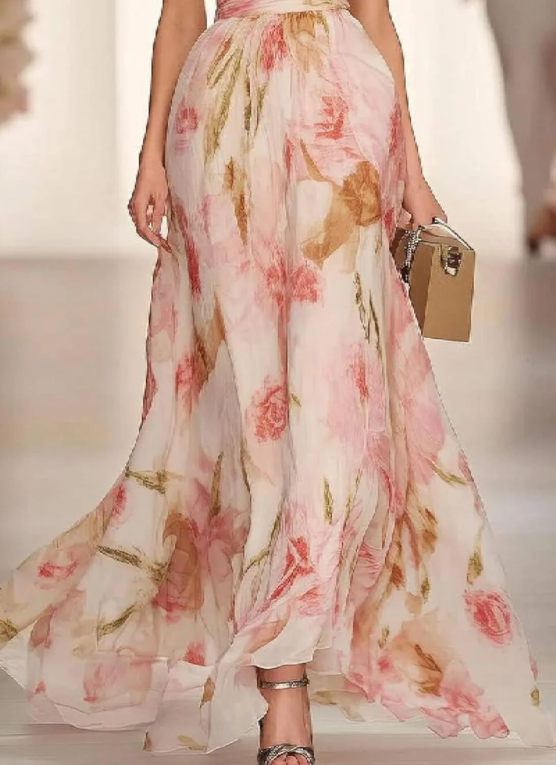 Women's Elegant Short Ruffle Sleeve Dress Boho Floral Print Sexy V Neck High Waist Tiered Hem Cocktail Party Maxi Dresses