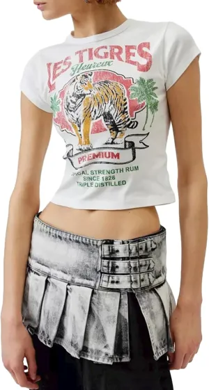 Womens Graphic Print Baby Tees Y2k Cute Tiger Slim Fitted Crop Tops Vintage Aesthetic T Shirts Teen Girl Clothes