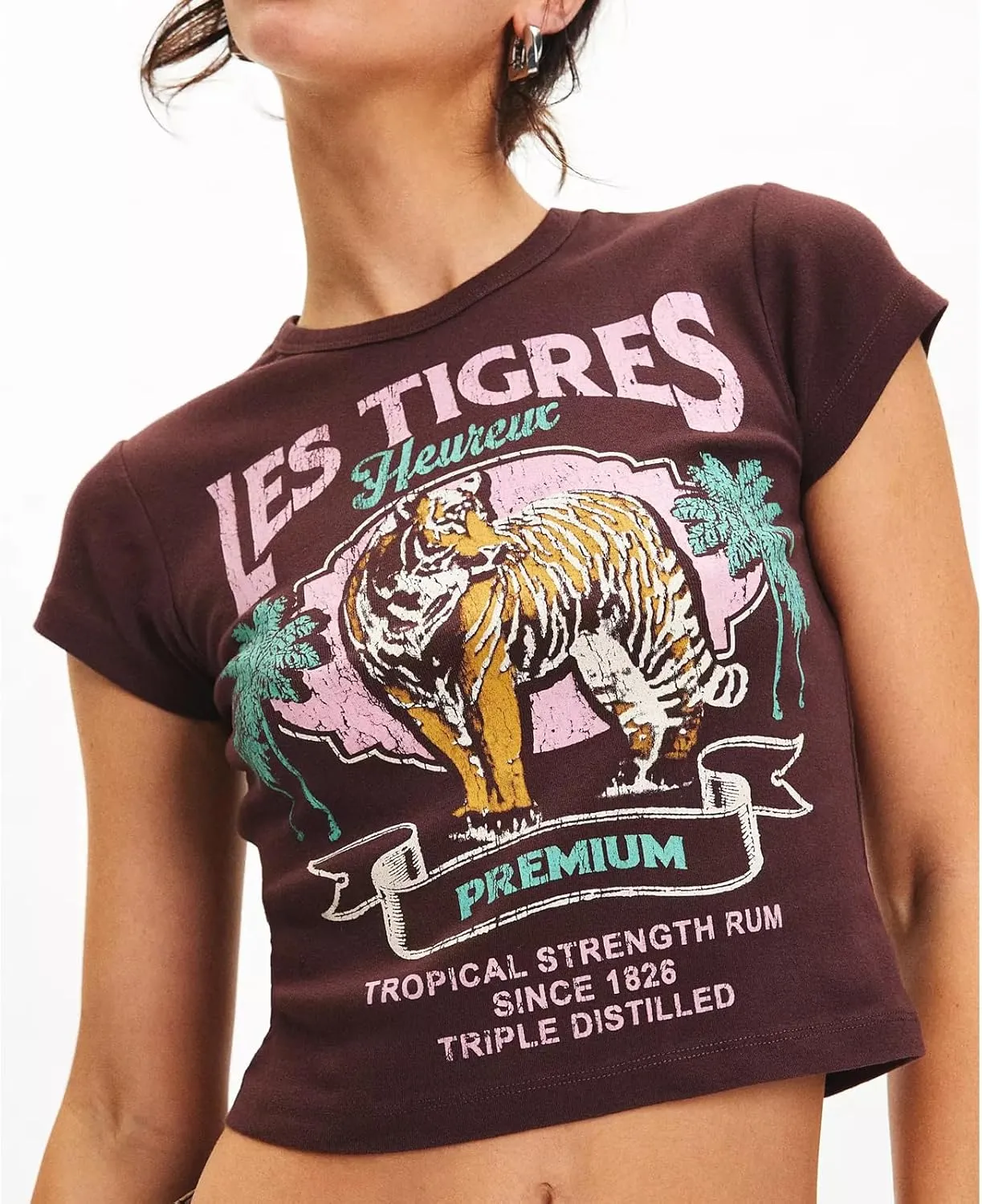 Womens Graphic Print Baby Tees Y2k Cute Tiger Slim Fitted Crop Tops Vintage Aesthetic T Shirts Teen Girl Clothes
