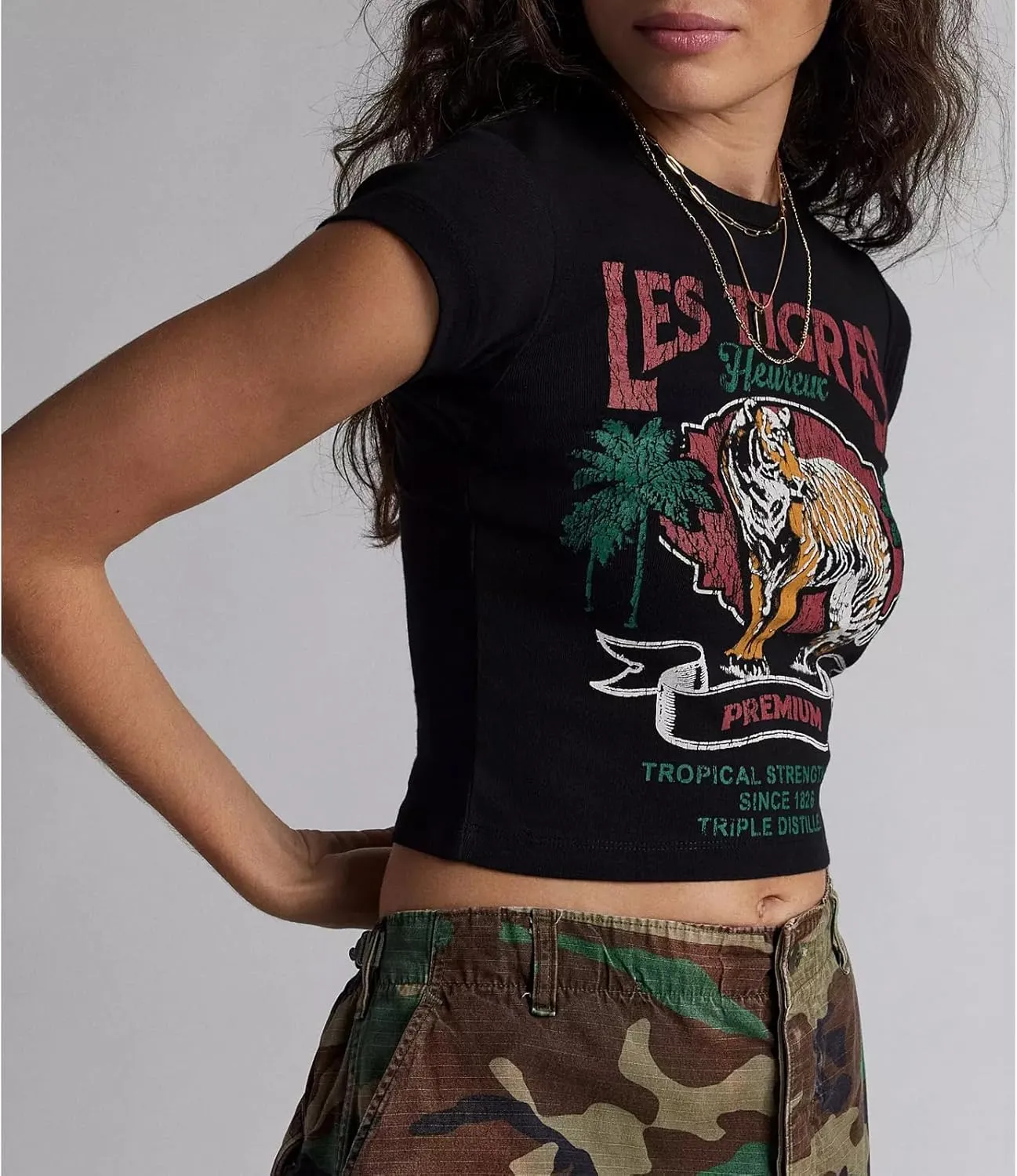 Womens Graphic Print Baby Tees Y2k Cute Tiger Slim Fitted Crop Tops Vintage Aesthetic T Shirts Teen Girl Clothes