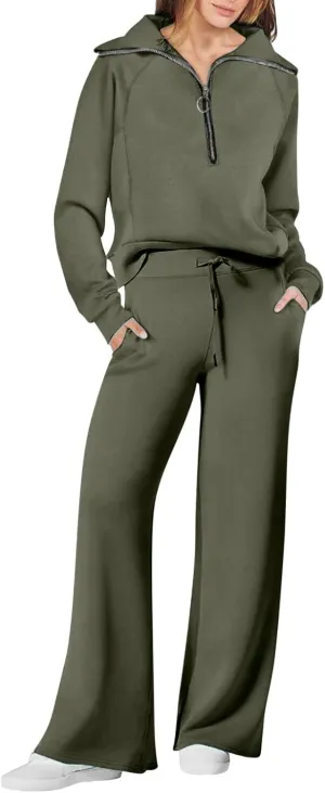 Womens Hooded 2 Piece Sweatsuit Set Trendy Half Zip Solid Tracksuit Outfits Outdoor Sports Casual Y2K Streetwear Sets
