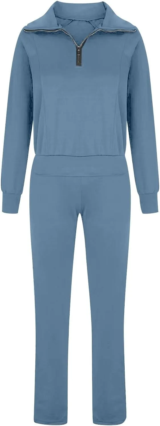 Womens Hooded 2 Piece Sweatsuit Set Trendy Half Zip Solid Tracksuit Outfits Outdoor Sports Casual Y2K Streetwear Sets