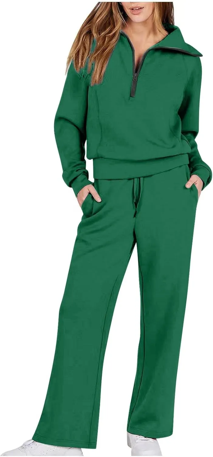 Womens Hooded 2 Piece Sweatsuit Set Trendy Half Zip Solid Tracksuit Outfits Outdoor Sports Casual Y2K Streetwear Sets
