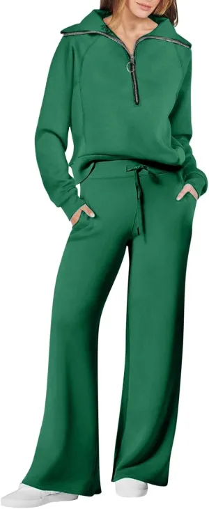 Womens Hooded 2 Piece Sweatsuit Set Trendy Half Zip Solid Tracksuit Outfits Outdoor Sports Casual Y2K Streetwear Sets