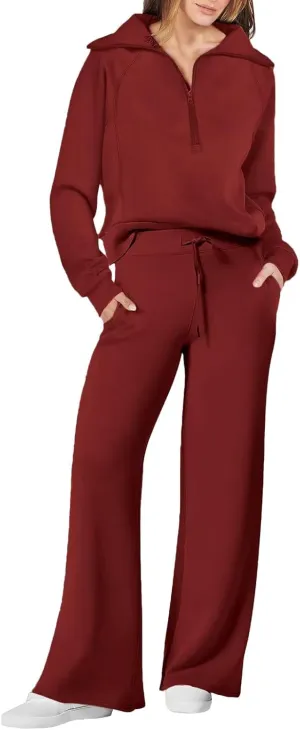 Womens Hooded 2 Piece Sweatsuit Set Trendy Half Zip Solid Tracksuit Outfits Outdoor Sports Casual Y2K Streetwear Sets