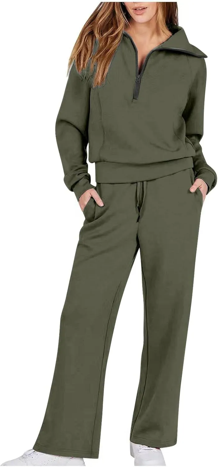 Womens Hooded 2 Piece Sweatsuit Set Trendy Half Zip Solid Tracksuit Outfits Outdoor Sports Casual Y2K Streetwear Sets