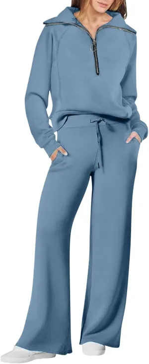 Womens Hooded 2 Piece Sweatsuit Set Trendy Half Zip Solid Tracksuit Outfits Outdoor Sports Casual Y2K Streetwear Sets