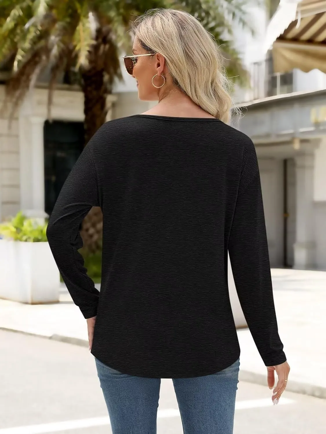 Womens Long Sleeve Shirts Casual Boat Neck Top Basic Fall Tunic Tops Outfits Loose Fit Oversized Tees