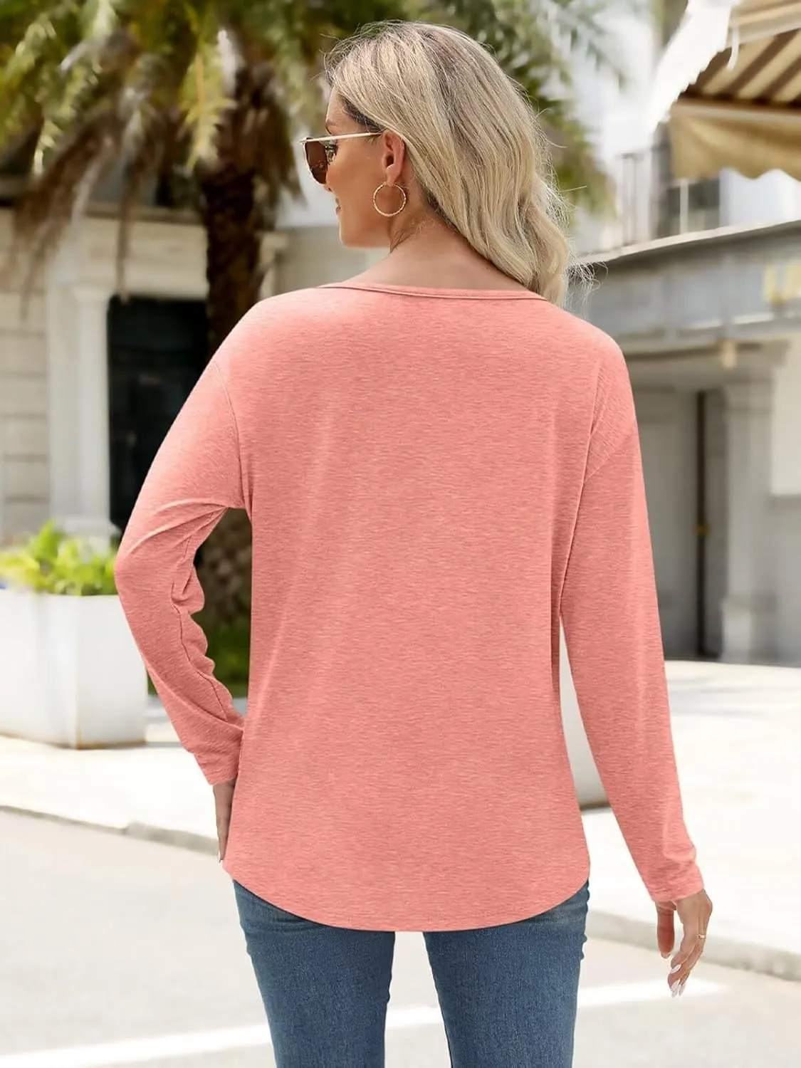 Womens Long Sleeve Shirts Casual Boat Neck Top Basic Fall Tunic Tops Outfits Loose Fit Oversized Tees
