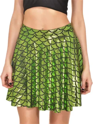 Women's Mermaid Scales Sparkle Skater Skirt Shiny Fish Scale Flared Pleated Mini Skirts