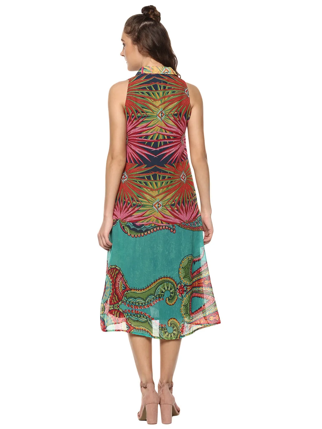 Women's Multicolored Printed Midi Shirt Dress - Stylestone