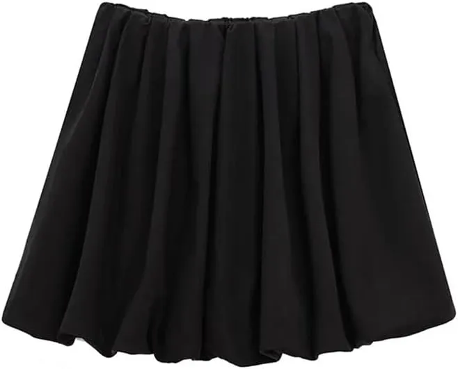 Women's Pleated Mini Skirts Vintage Solid Lantern Casual Short Skirt