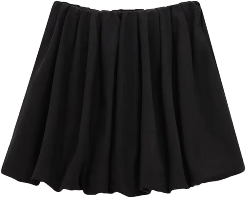 Women's Pleated Mini Skirts Vintage Solid Lantern Casual Short Skirt