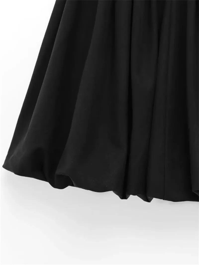 Women's Pleated Mini Skirts Vintage Solid Lantern Casual Short Skirt