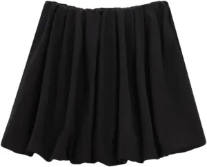 Women's Pleated Mini Skirts Vintage Solid Lantern Casual Short Skirt