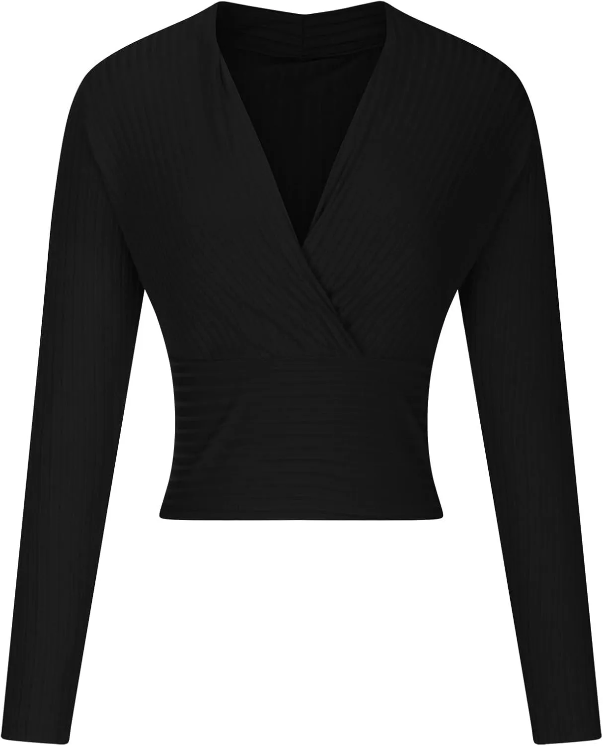 Women's Sexy Crop Tops Yoga Workout V Neck Tops Long Sleeve Slim Fit Stretchy Gym Fitness Tees Cozy Knitted Jersey Shirts