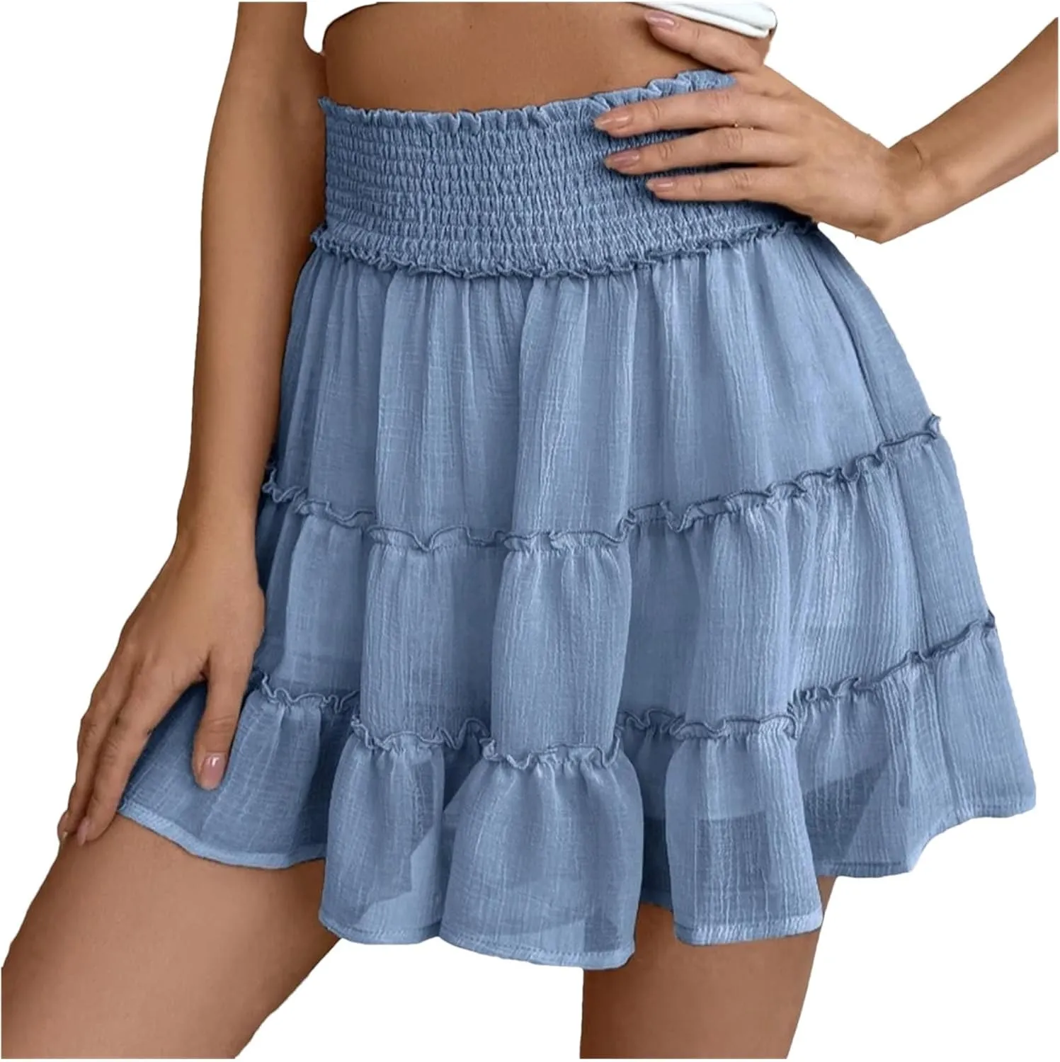 Women's Sexy Pleated Mini Skirts Summer Casual Elastic Waist Short Skirt