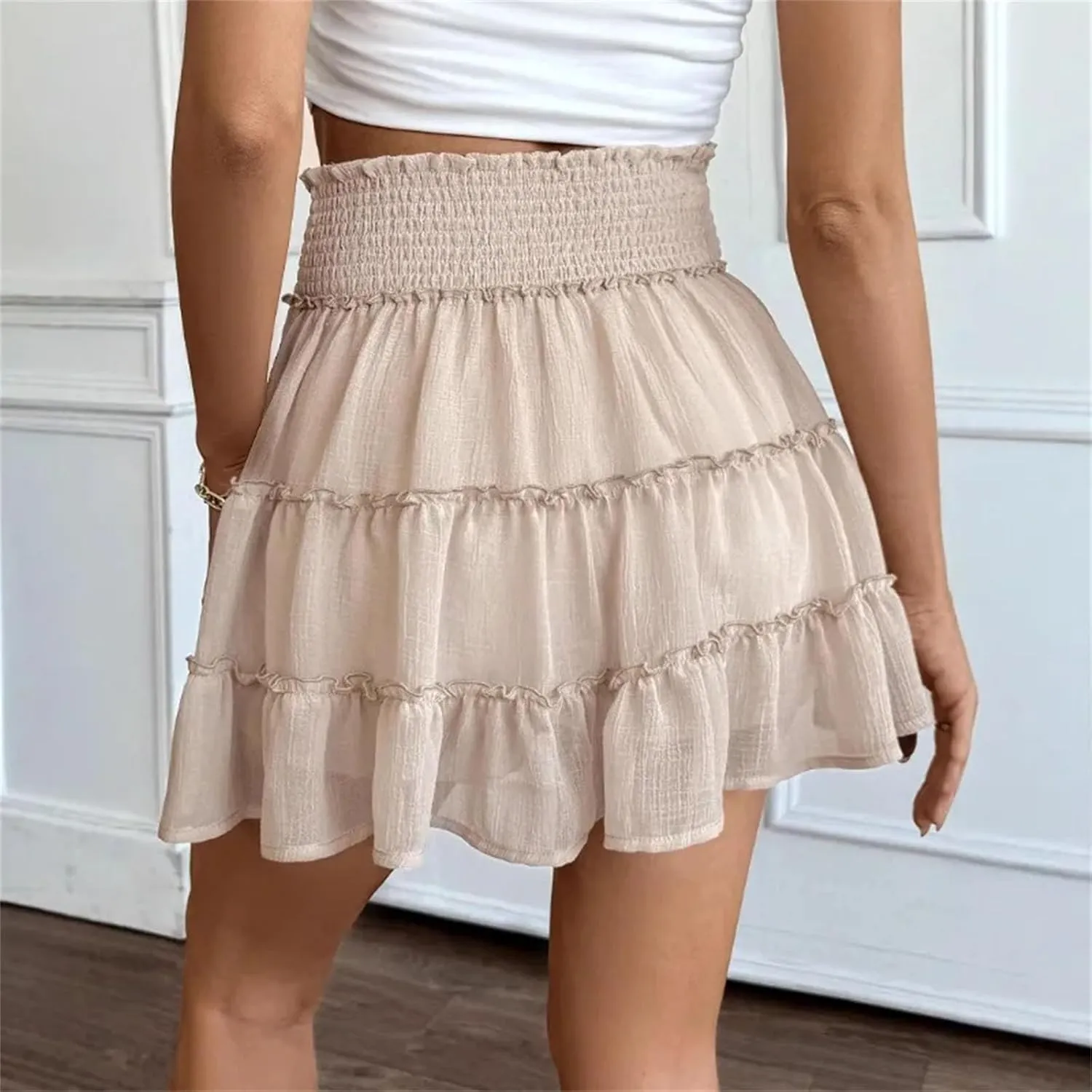 Women's Sexy Pleated Mini Skirts Summer Casual Elastic Waist Short Skirt