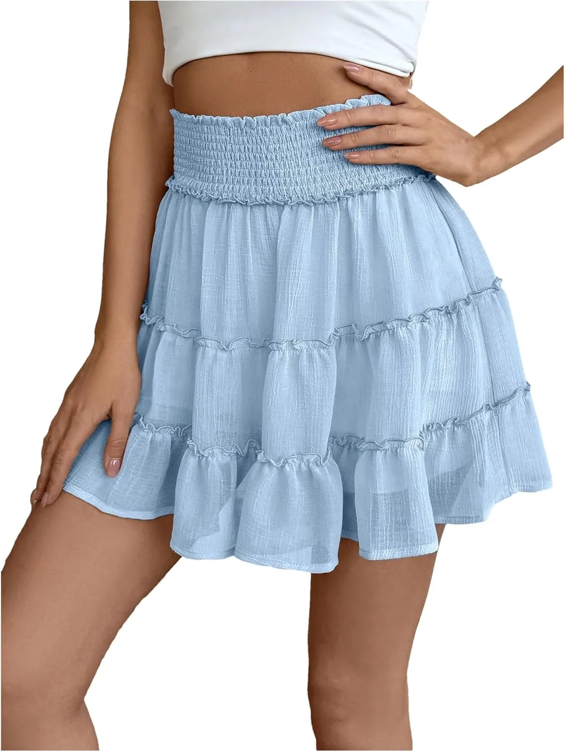Women's Sexy Pleated Mini Skirts Summer Casual Elastic Waist Short Skirt