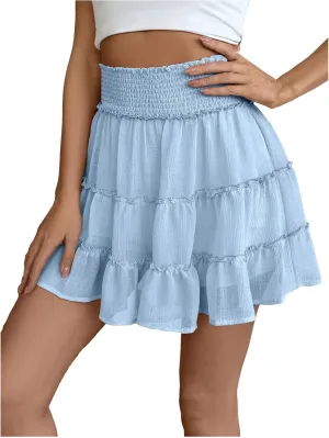Women's Sexy Pleated Mini Skirts Summer Casual Elastic Waist Short Skirt