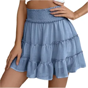 Women's Sexy Pleated Mini Skirts Summer Casual Elastic Waist Short Skirt