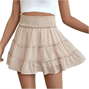 Women's Sexy Pleated Mini Skirts Summer Casual Elastic Waist Short Skirt