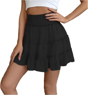 Women's Sexy Pleated Mini Skirts Summer Casual Elastic Waist Short Skirt