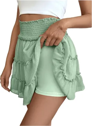Women's Sexy Pleated Mini Skirts Summer Casual Elastic Waist Short Skirt
