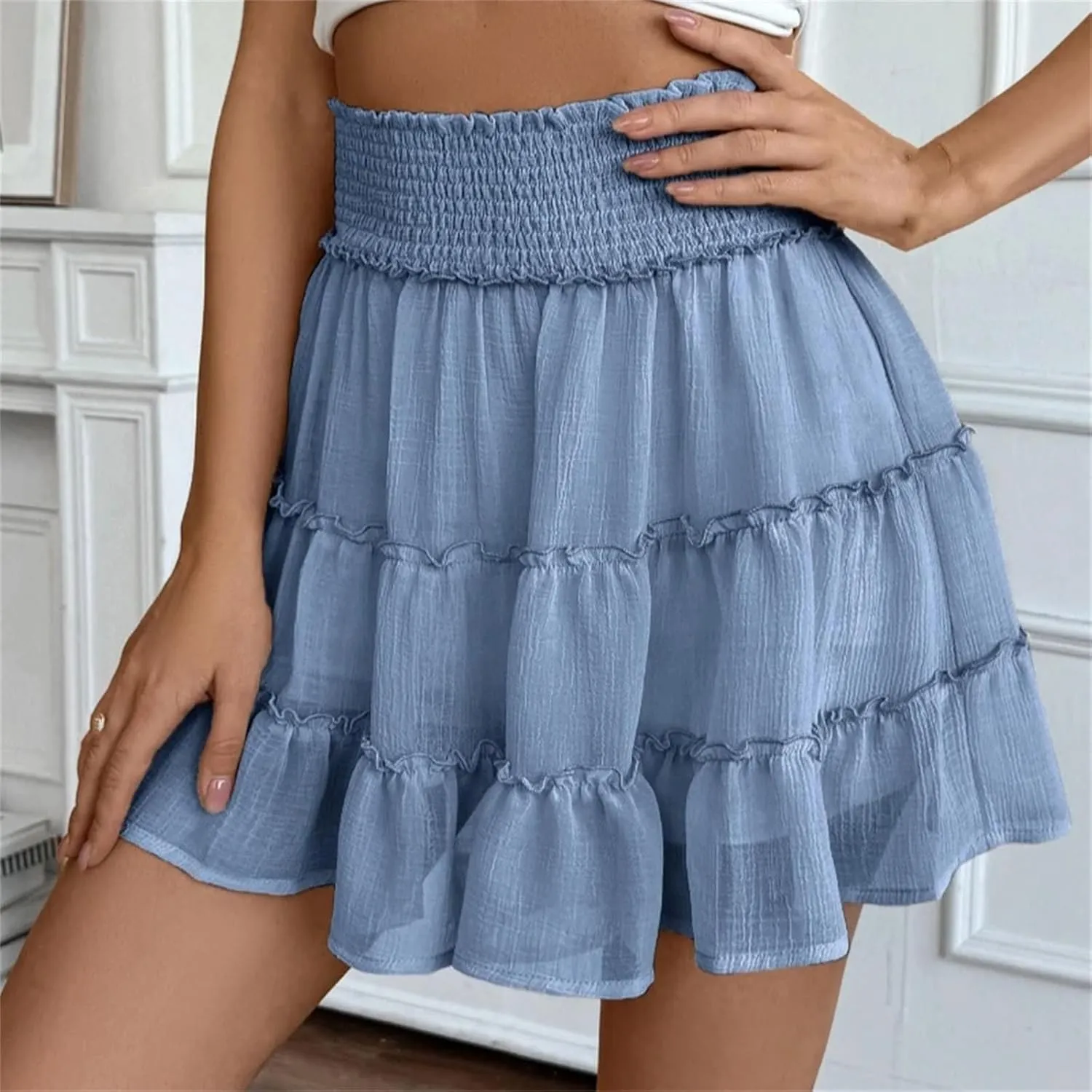 Women's Sexy Pleated Mini Skirts Summer Casual Elastic Waist Short Skirt