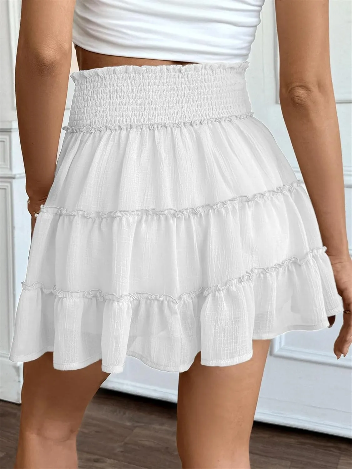 Women's Sexy Pleated Mini Skirts Summer Casual Elastic Waist Short Skirt