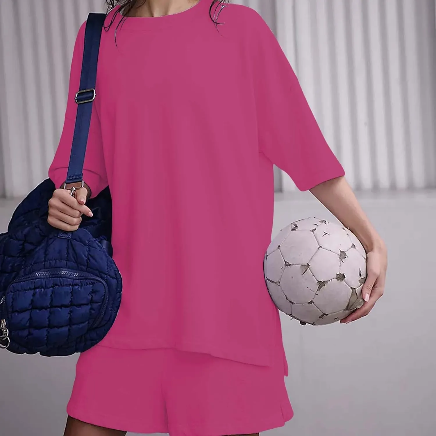 Womens Shorts Sets 2 Piece Outfits Summer 2025 Half Sleeve Crew Neck Cotton Lounge Sets Matching Clothing