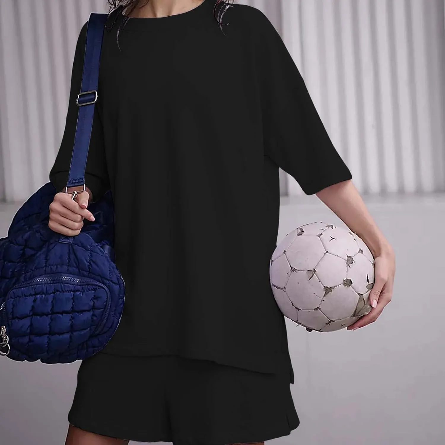 Womens Shorts Sets 2 Piece Outfits Summer 2025 Half Sleeve Crew Neck Cotton Lounge Sets Matching Clothing