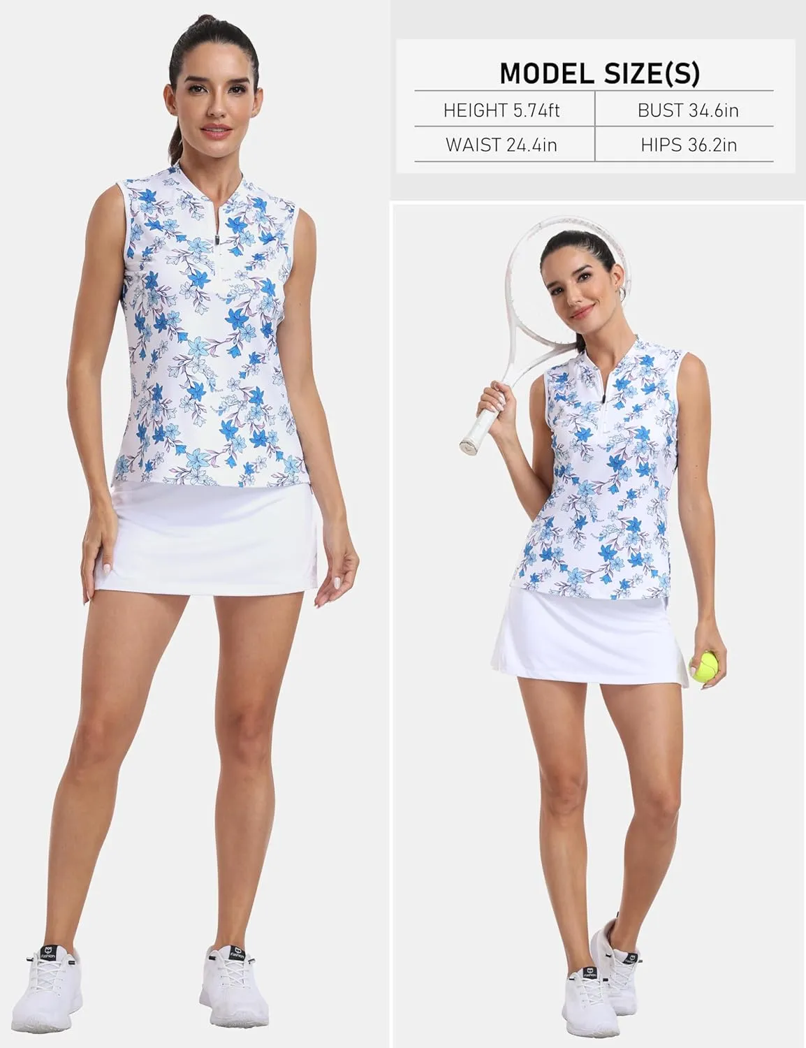 Women's Sleeveless Tennis Shirt Golf Shirts for Women Quick Dry Pickleball Shirts UPF 50  Sportswear T-Shirts with Zipper