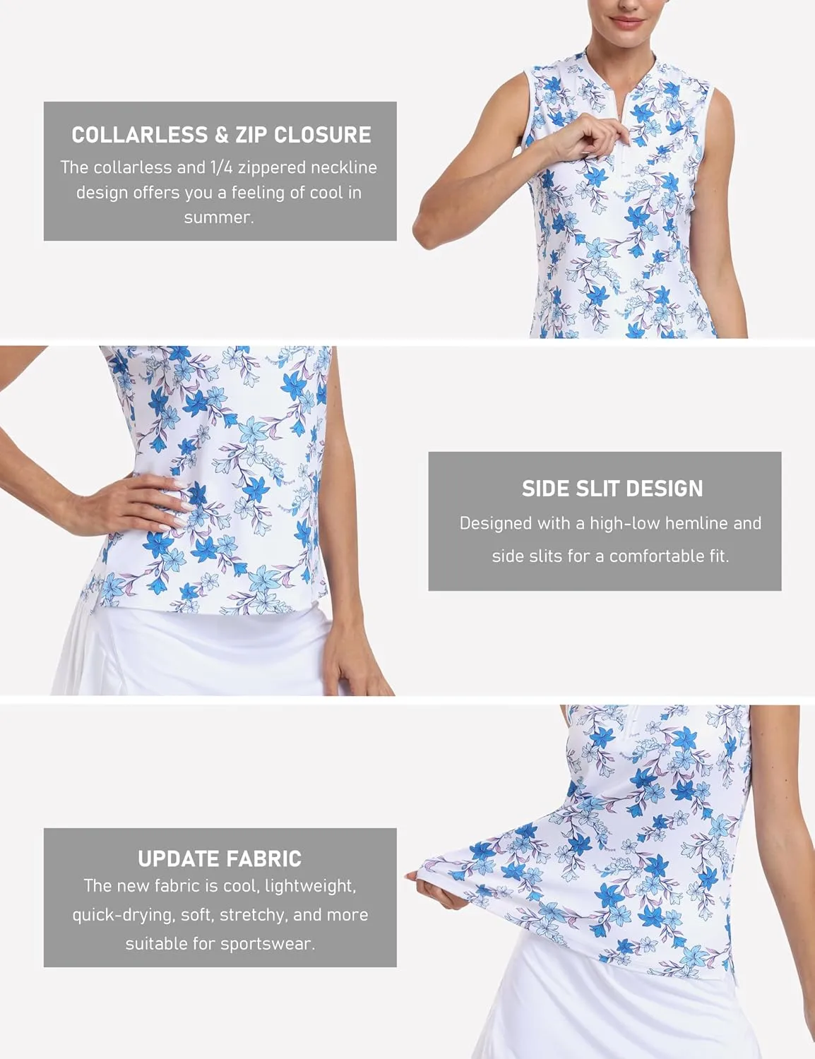 Women's Sleeveless Tennis Shirt Golf Shirts for Women Quick Dry Pickleball Shirts UPF 50  Sportswear T-Shirts with Zipper