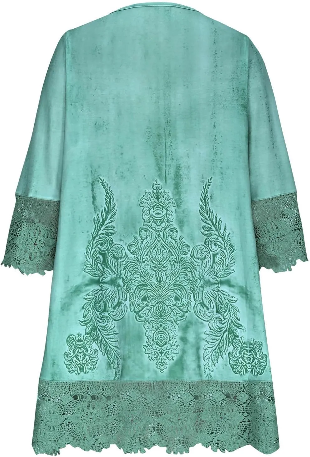 Women's Summer 3/4 Sleeve Dresses Casual Loose Fit Lace Embroidery T Shirt Dress Pleated Button V Neck Sundress