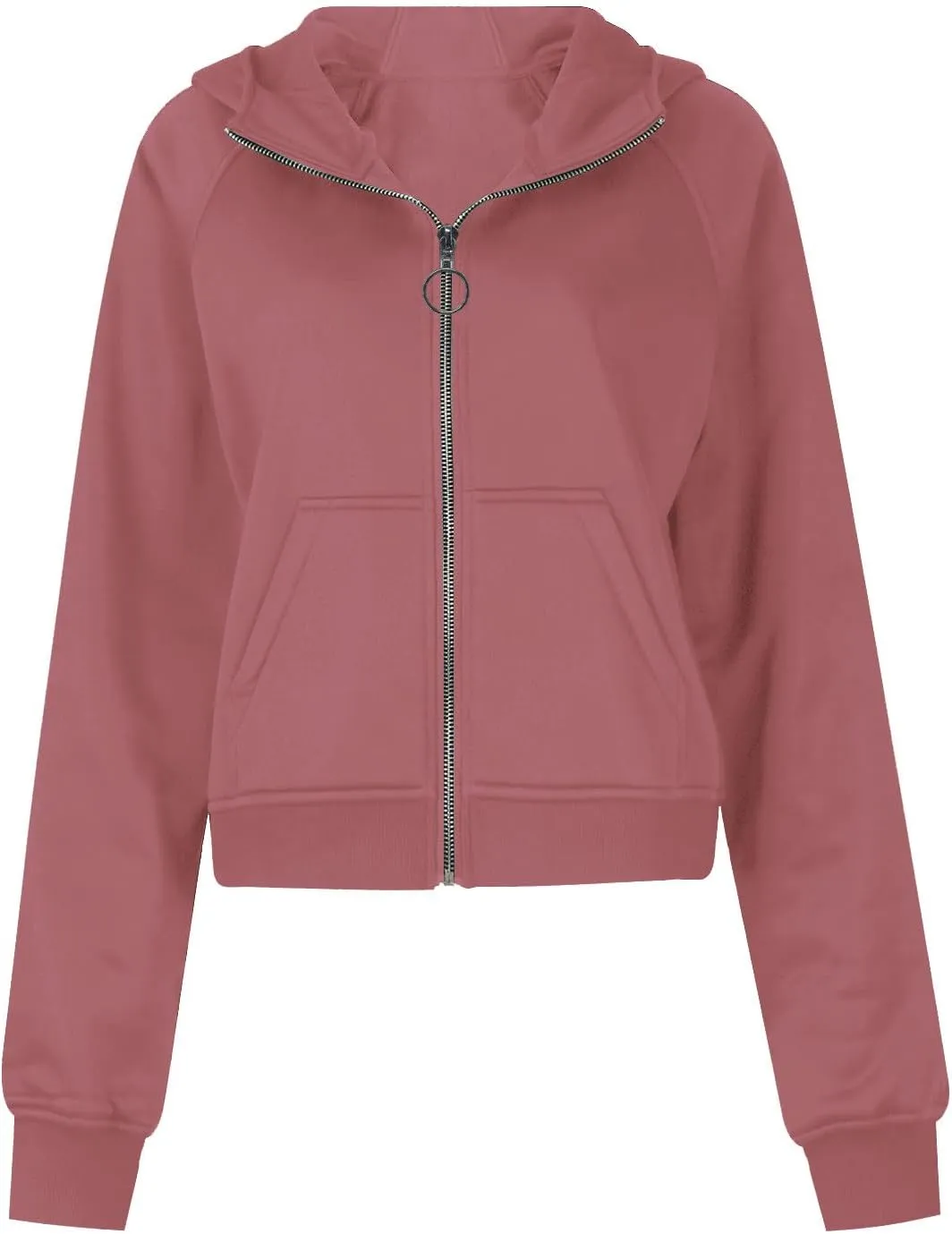Womens Sweatshirts Zip Up Cropped Pullover Oversized Solid Casual Pockets Hoodies Fall Outfits Clothes with Thumb Hole