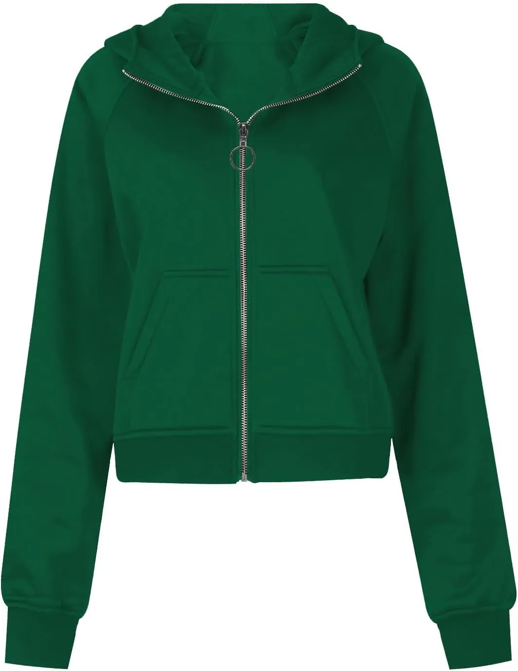 Womens Sweatshirts Zip Up Cropped Pullover Oversized Solid Casual Pockets Hoodies Fall Outfits Clothes with Thumb Hole