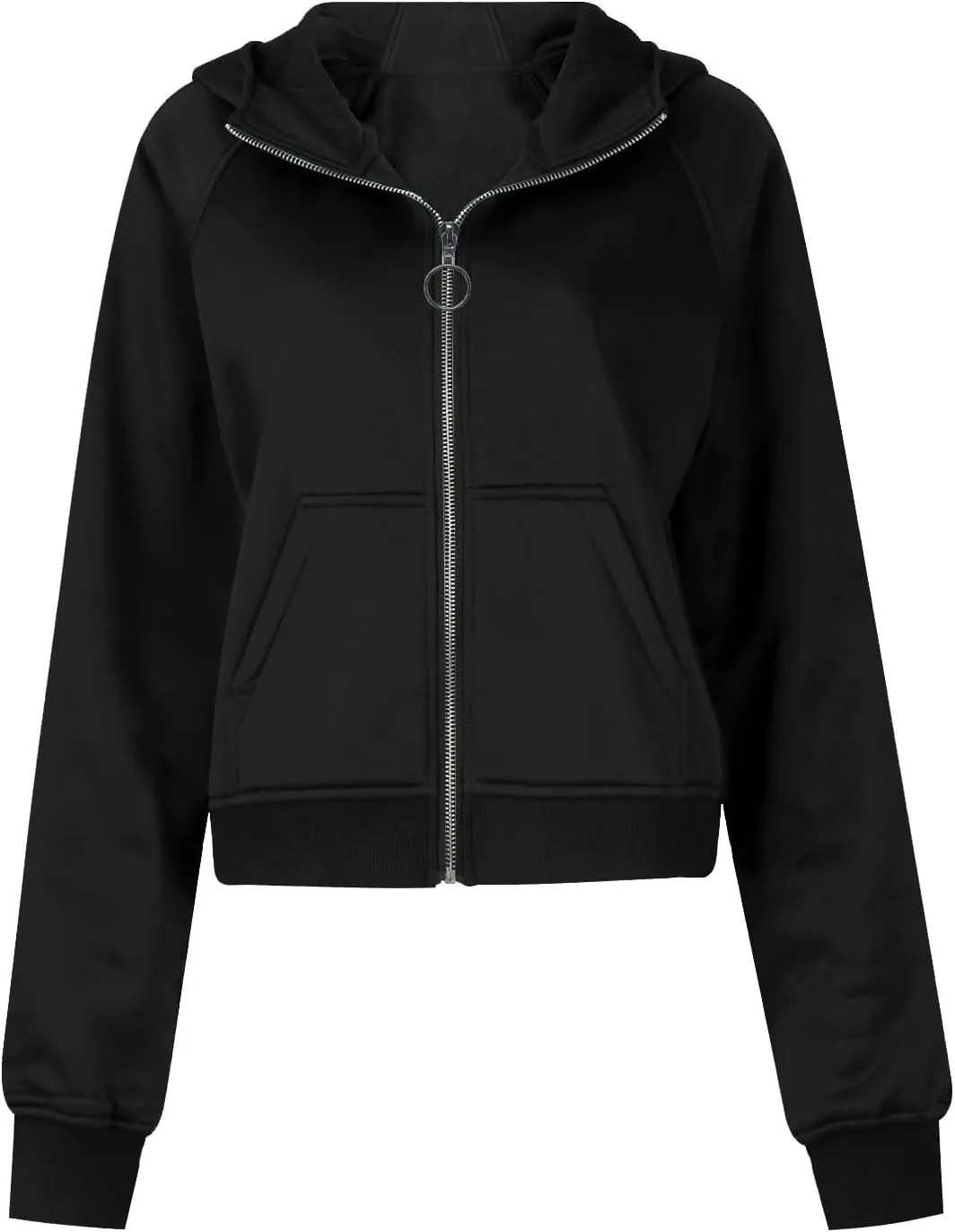 Womens Sweatshirts Zip Up Cropped Pullover Oversized Solid Casual Pockets Hoodies Fall Outfits Clothes with Thumb Hole