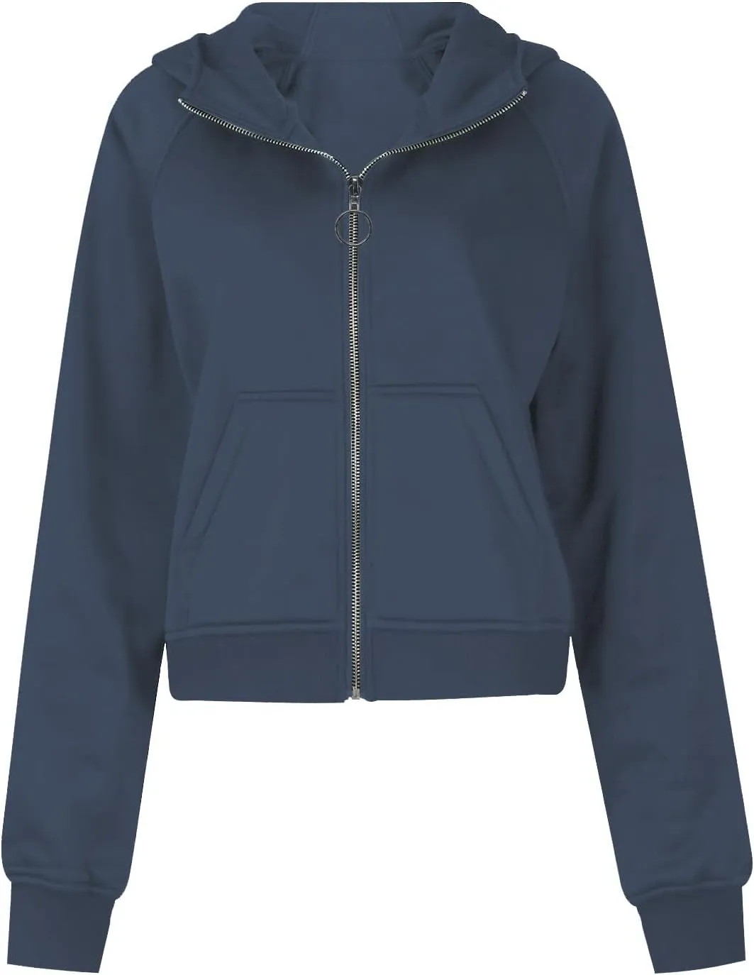 Womens Sweatshirts Zip Up Cropped Pullover Oversized Solid Casual Pockets Hoodies Fall Outfits Clothes with Thumb Hole